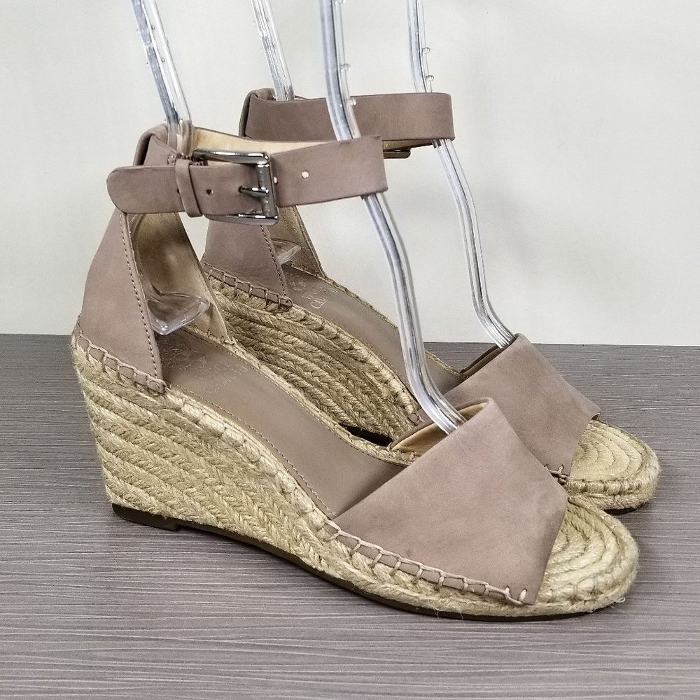 Vince Camuto Leera Espadrille Wedge Sandal Taupe Leather, Womens Size 6.5 M / 37